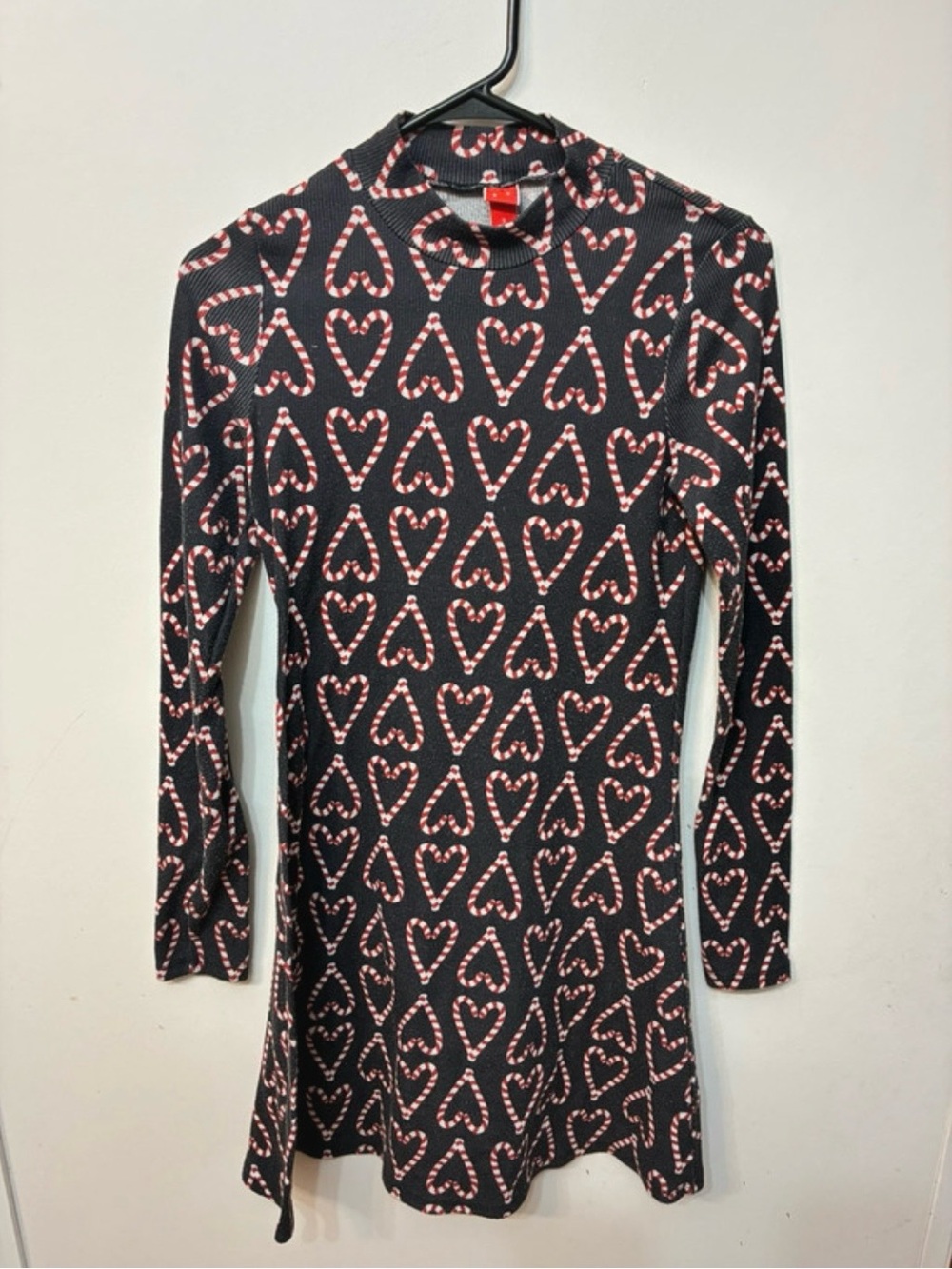 Women's Long Sleeve Black Dress with Pink Heart Print